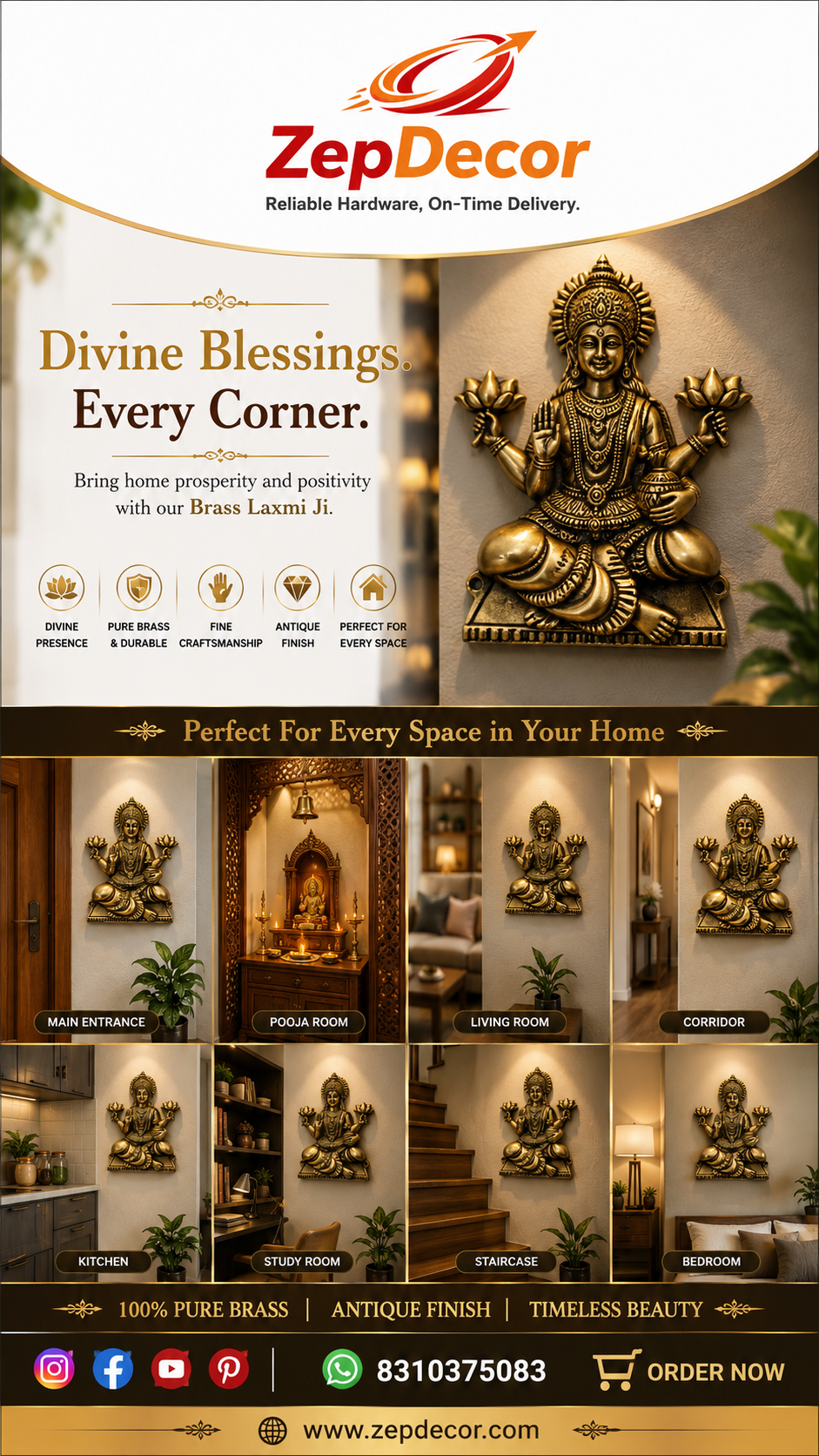 Brass Dhan Laxmi Statues 110x155 mm Coffee Antique Finish PP