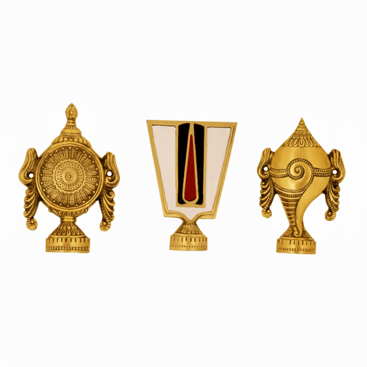 Brass Balaji 4" Shankh Chakra Tilak set HR