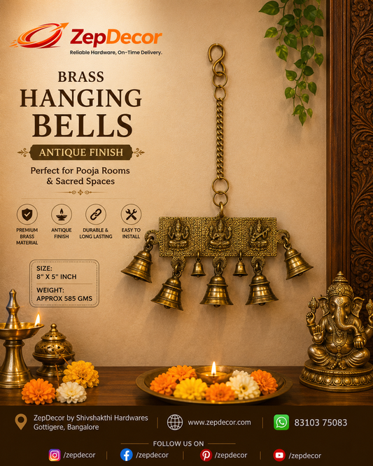 Ganesh Laxmi Saraswati with Bell chain Brass Antique Finish