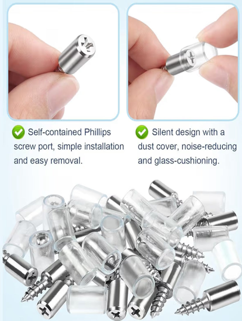 Metal Shelf Pin Direct Screw Type With Rubber Grip Transparent For Wardrobe Shelf of Glass/Wood
