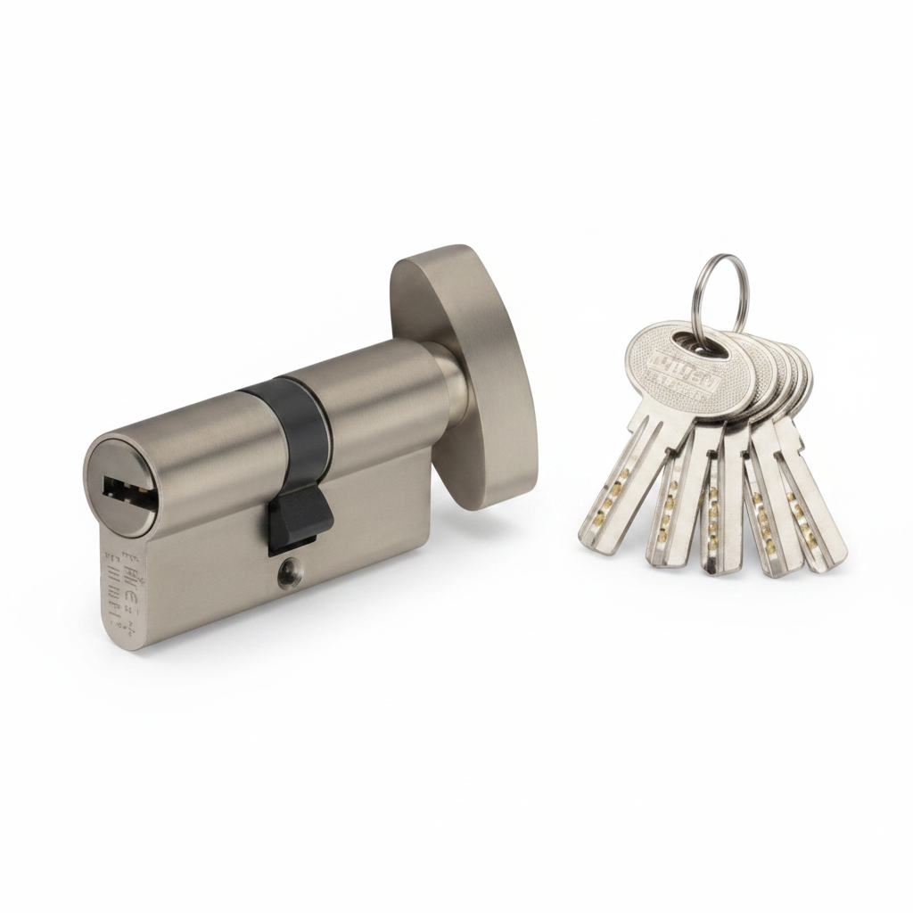 Brass Pin Cylinder 60mm One Side Key One Side Knob SS Finish AL SSK PP