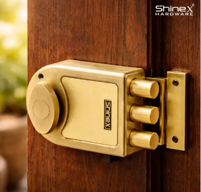 Shinex Main Door Lock Model SA113H Antique + Gold Finish with Handle