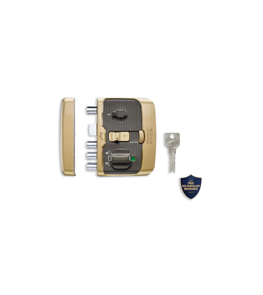 Godrej Main Door Rim Lock Pentabolt Aries 1CK DB Vegas Gold Finish Code 6363