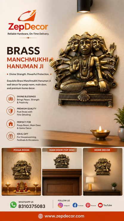 Panch Mukhi Hanuman God Status Brass Material Antique Finish PP