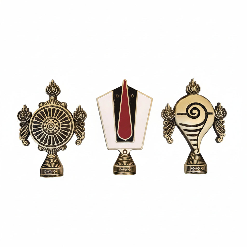 Brass Tirupati Tilak Chakra Shankha 3D Combo set 250mm Coffee Antique Finish PP