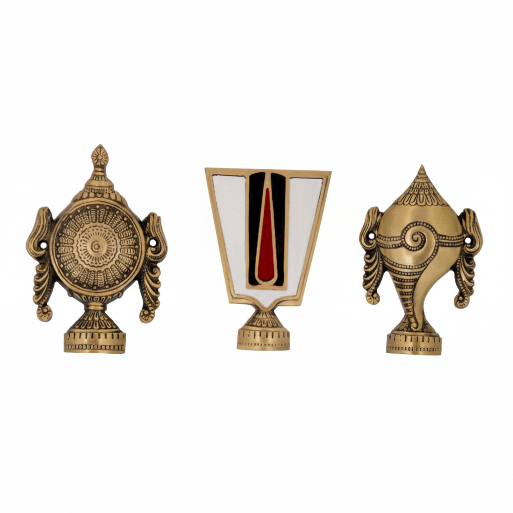 Brass Balaji 4" Shankh Chakra Tilak set HR