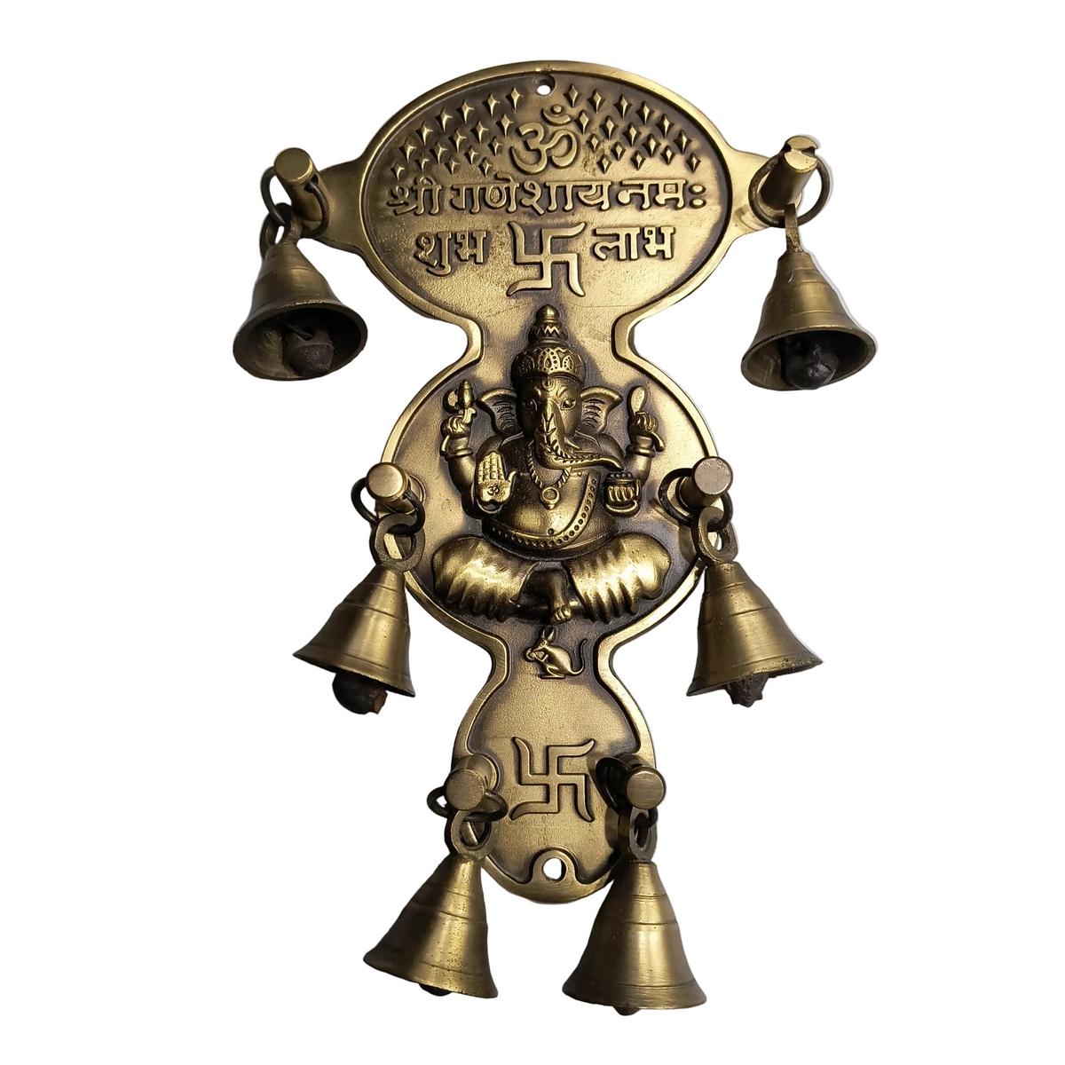 Sri Ganeshay Namah with Bell(6 pcs) 208x129mm Brass Material Antique Finish PP
