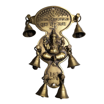 Sri Ganeshay Namah with Bell(6 pcs) 208x129mm Brass Material Antique Finish PP