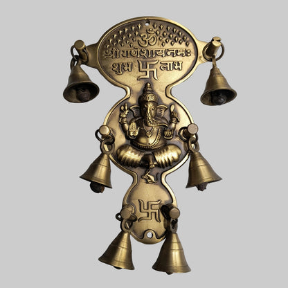 Sri Ganeshay Namah with Bell(6 pcs) 208x129mm Brass Material Antique Finish PP