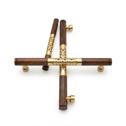 Main Door Handle 350mm Wooden Gold Finish SN316 SN