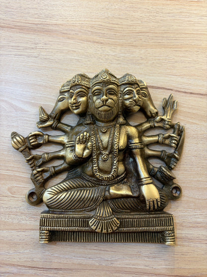 Brass Panch Mukhi Hanuman God Status Antique Finish PP
