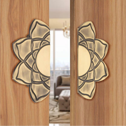 Double Door Handle Star 6" Set Brass Material Antique Finish BS