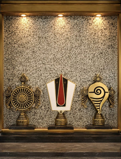 Brass Tirupati Tilak Chakra Shankha 3D Combo set 250mm Coffee Antique Finish PP