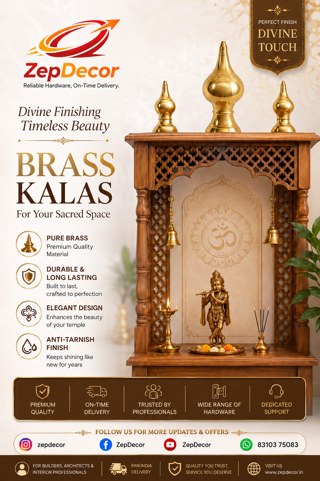 Brass Temple Kalash Gold Finish