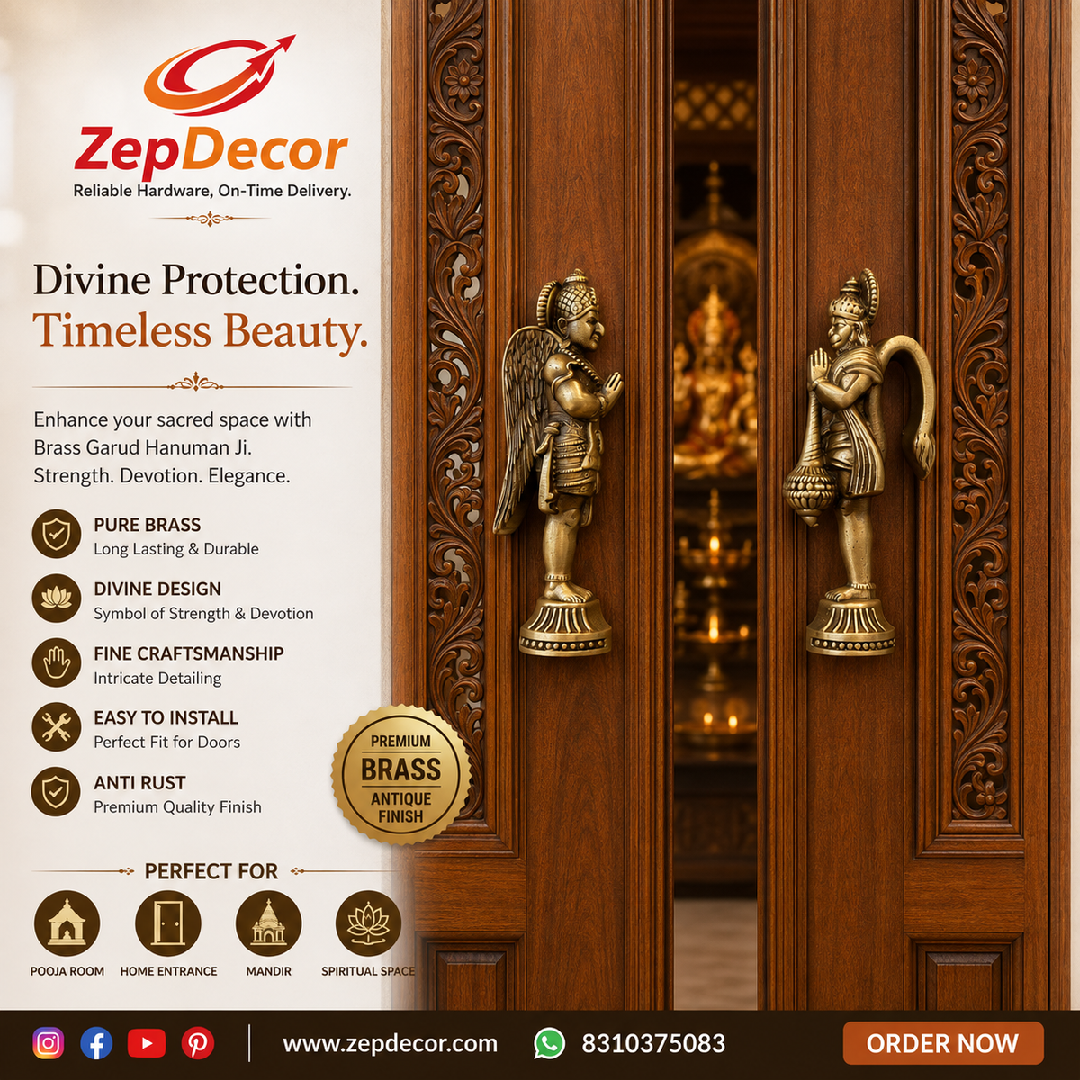 Brass Garud Hanuman Ji Statues 125mm Coffee Antique Finish