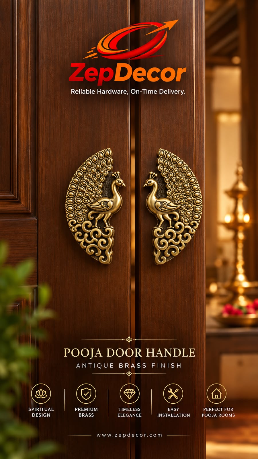 Brass Double Door Handle Mor Coffee Antique Finish Set(2 pcs) PBH201 PP