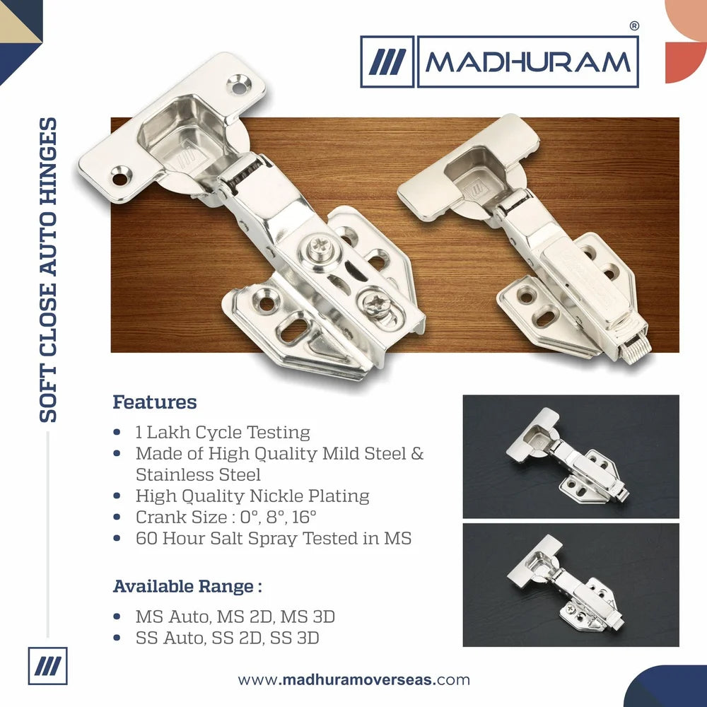 Hinges 8 Crank 2D Soft Close SS Material IAH05 MDR