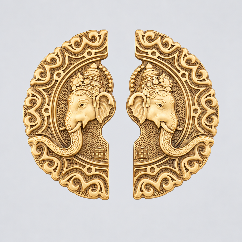 Brass Double Door Handle Matang (Ganesh) Coffee Antique Finish Set(2 pcs) PBH202 PP