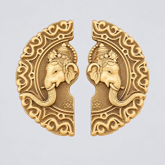 Brass Double Door Handle Matang (Ganesh) Coffee Antique Finish Set(2 pcs) PBH202 PP
