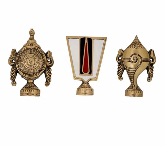 Brass Balaji 4" Shankh Chakra Tilak set HR