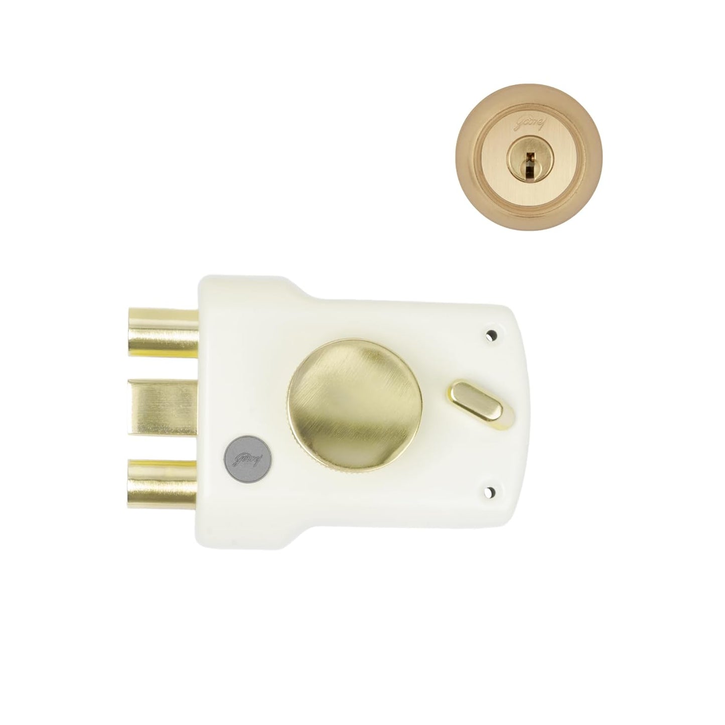 Godrej Main Door Rim Lock Trishaft 1CK Deadbolt Cool Ivory Finish Code 9148