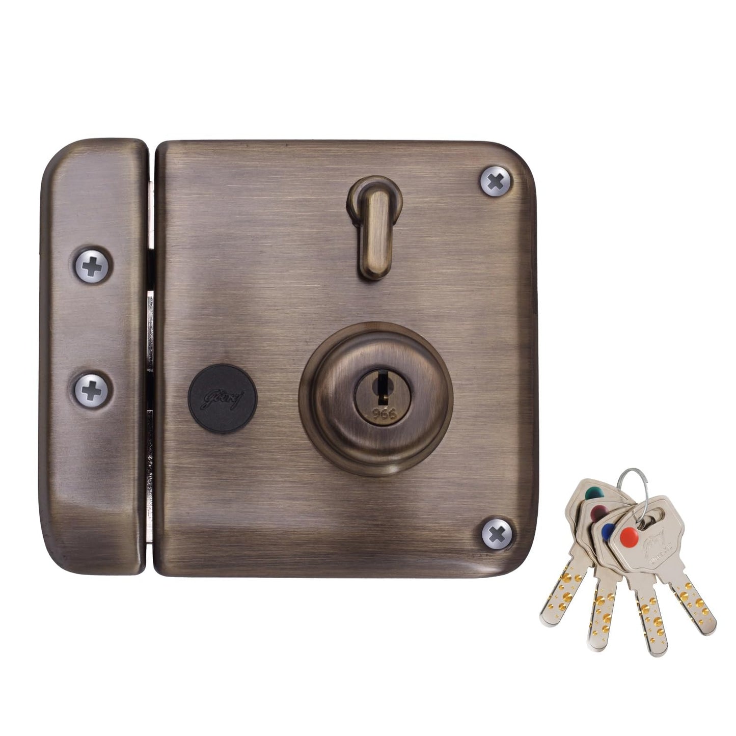 Godrej Main Door Rim Lock Ultra XL+ Tribolt 2C DB Antique Brass Finish Code 6091