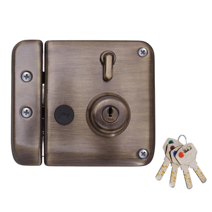 Godrej Main Door Rim Lock Ultra XL+ Tribolt 2C DB Antique Brass Finish Code 6091