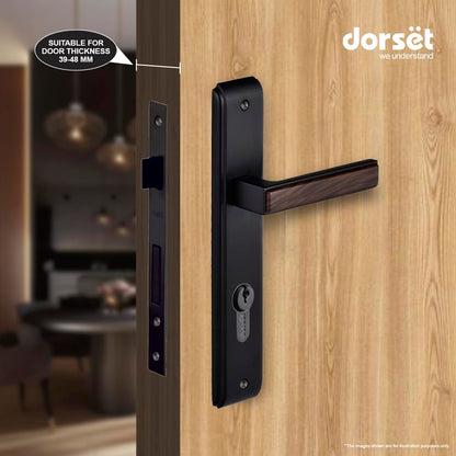 Dorset Kaira X Mortise Door Lockset Handle with Pin Cylinder Black and wood Finish
