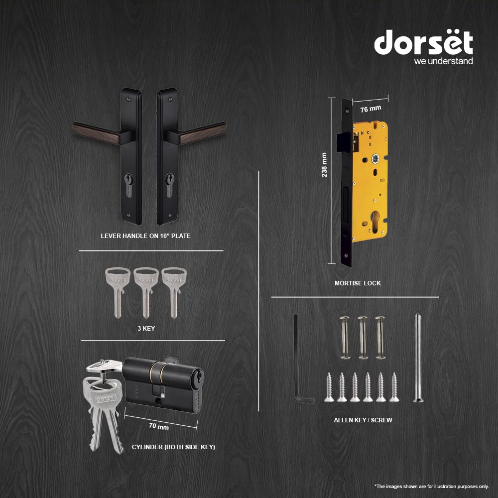 Dorset Kaira X Mortise Door Lockset Handle with Pin Cylinder Black and wood Finish