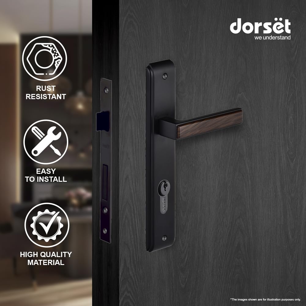 Dorset Kaira X Mortise Door Lockset Handle with Pin Cylinder Black and wood Finish
