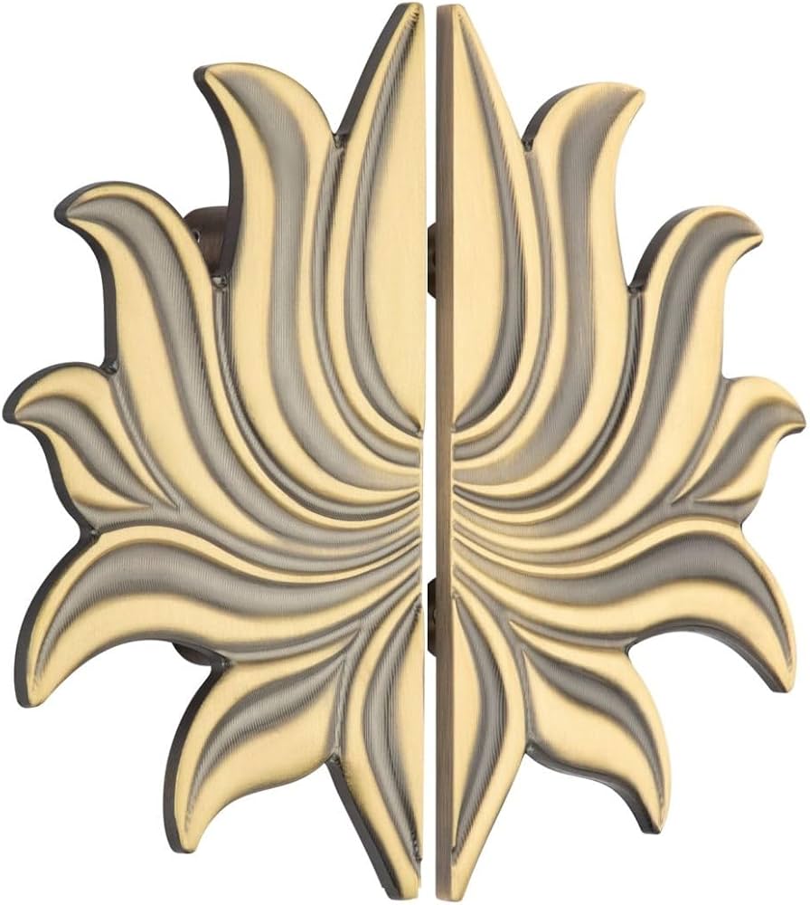 Brass Door Handle Lotus 3D Set(2 pcs) Antique Finish PP