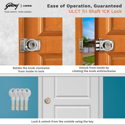 Godrej Main Door Rim Lock ULCT Trio Shaft 1CK LS Antique Finish Code 5123