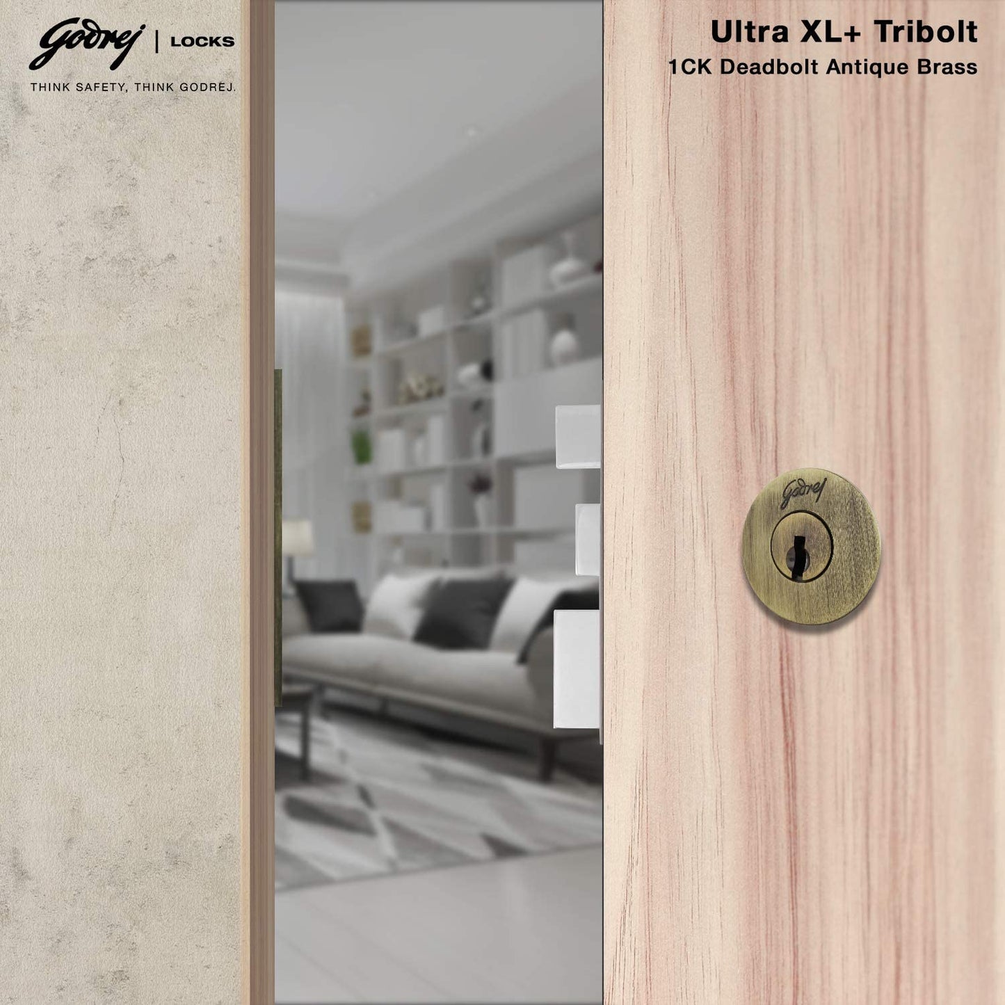 Godrej Main Door Rim Lock Ultra XL+ Tribolt 1CK DB Antique Brass Finish Code 6089