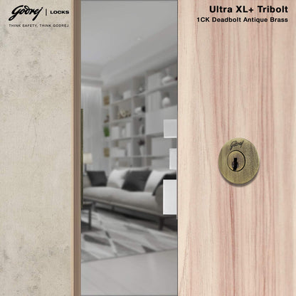 Godrej Main Door Rim Lock Ultra XL+ Tribolt 1CK DB Antique Brass Finish Code 6089