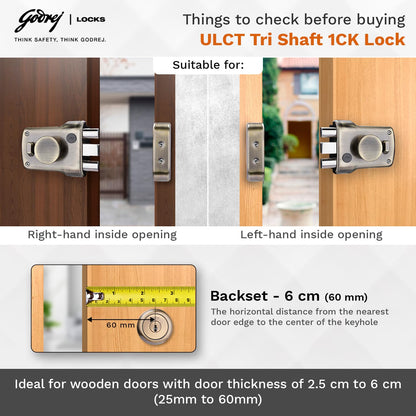 Godrej Main Door Rim Lock ULCT Trio Shaft 1CK LS Antique Finish Code 5123