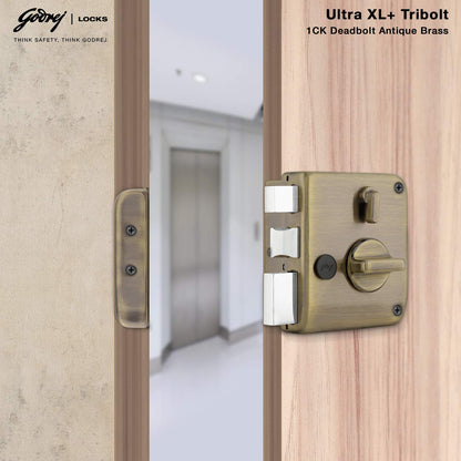 Godrej Main Door Rim Lock Ultra XL+ Tribolt 1CK DB Antique Brass Finish Code 6089