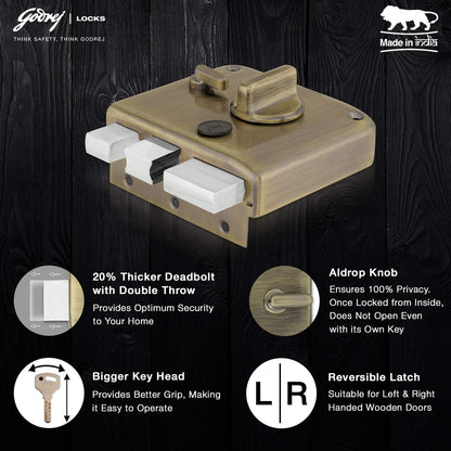 Godrej Main Door Rim Lock Ultra XL+ Tribolt 1CK DB Antique Brass Finish Code 6089