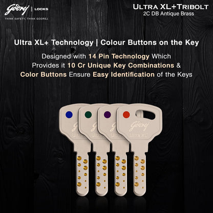 Godrej Main Door Rim Lock Ultra XL+ Tribolt 2C DB Antique Brass Finish Code 6091