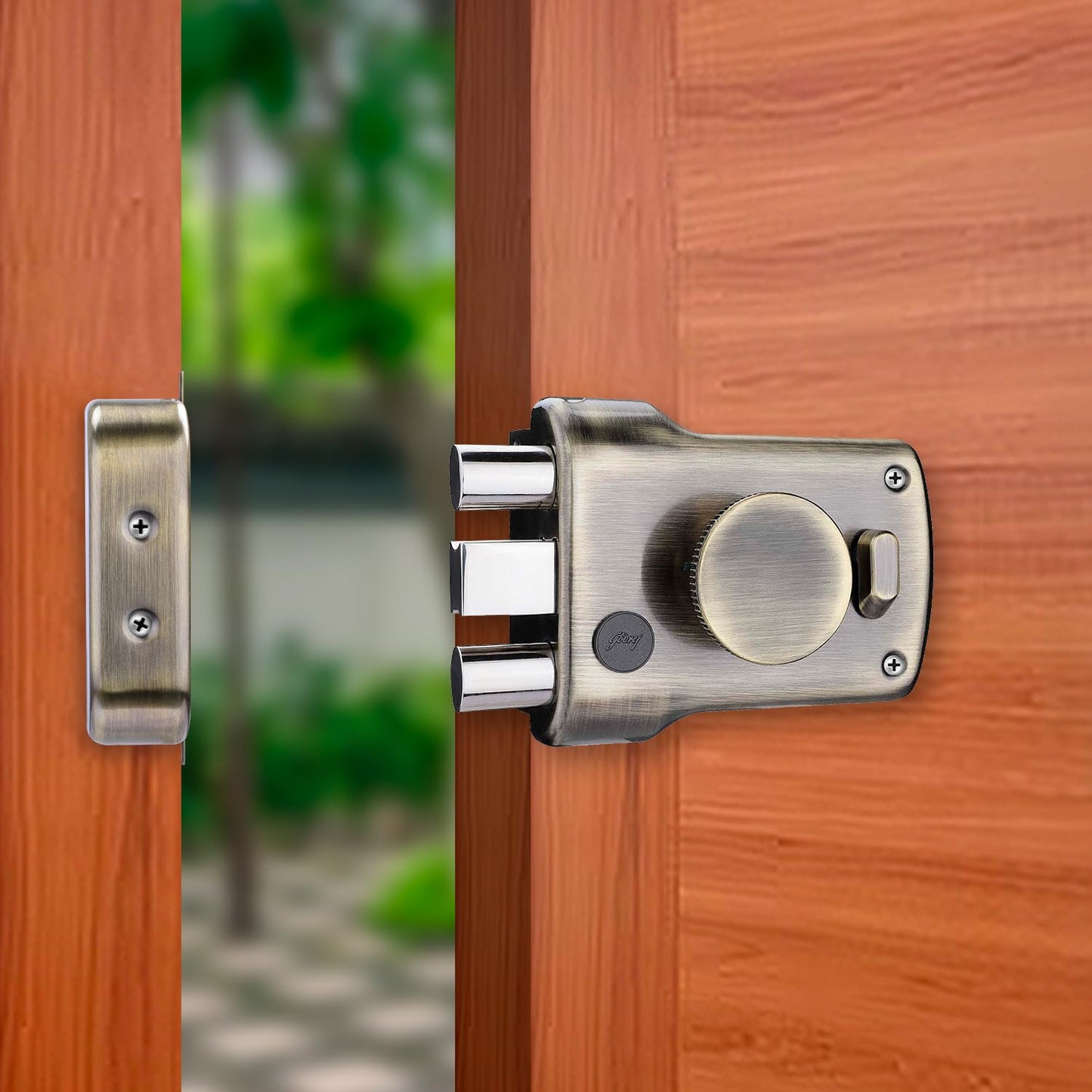 Godrej Main Door Rim Lock ULCT Trio Shaft 1CK LS Antique Finish Code 5123