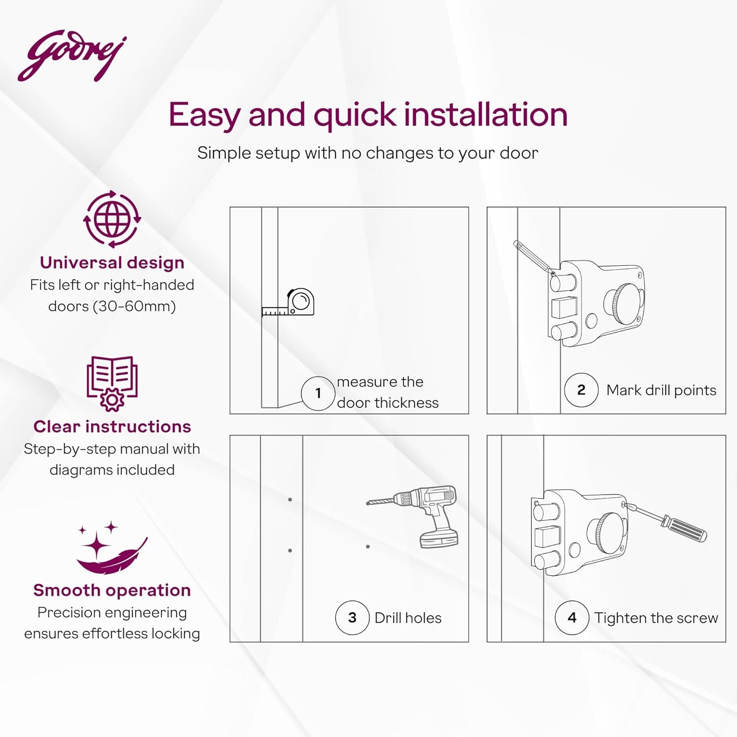 Godrej Main Door Rim Lock Trishaft 1CK Deadbolt Cool Ivory Finish Code 9148
