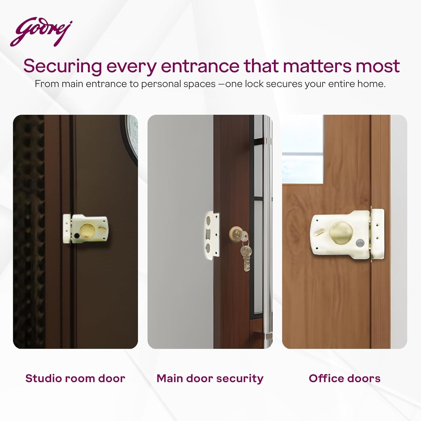 Godrej Main Door Rim Lock Trishaft 1CK Deadbolt Cool Ivory Finish Code 9148