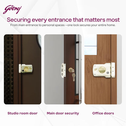 Godrej Main Door Rim Lock Trishaft 1CK Deadbolt Cool Ivory Finish Code 9148