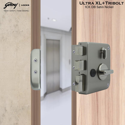 Godrej Main Door Rim Lock Ultra XL+ Tribolt 1CK DB Satin Nickel Finish Code 6088