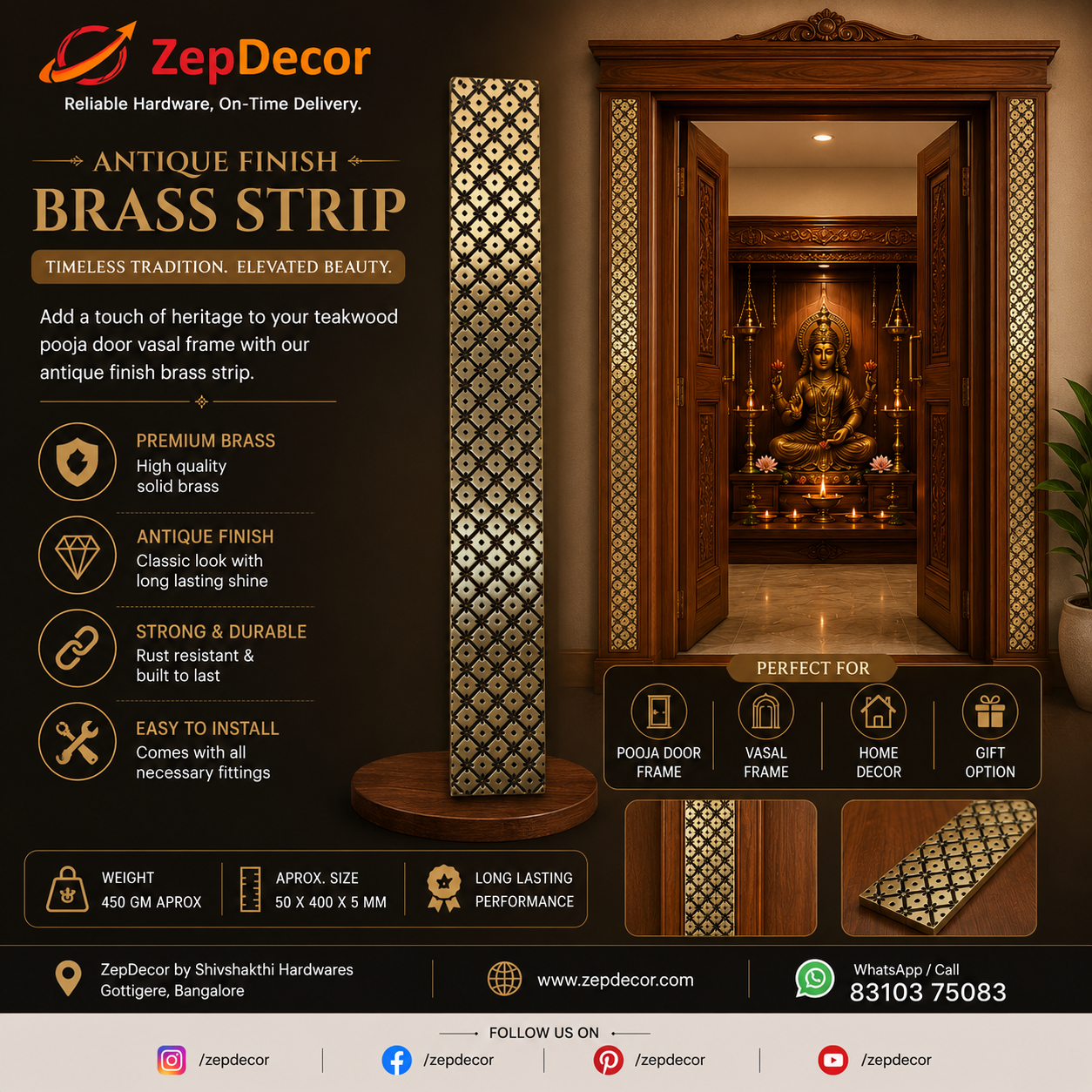 Brass Strip Antique Finish 50x400x5mm DSP8 PP