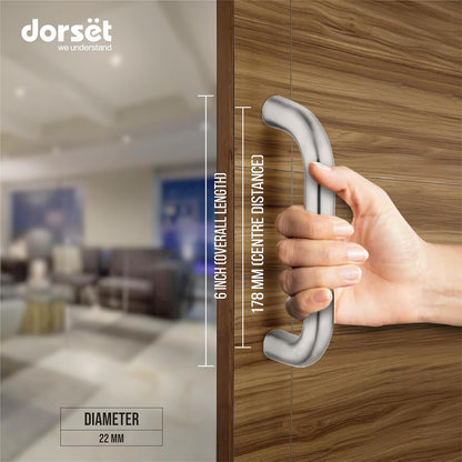 Dorset Glass Door D Type Pull Handle 22x200mm SS Finish Oval Shape