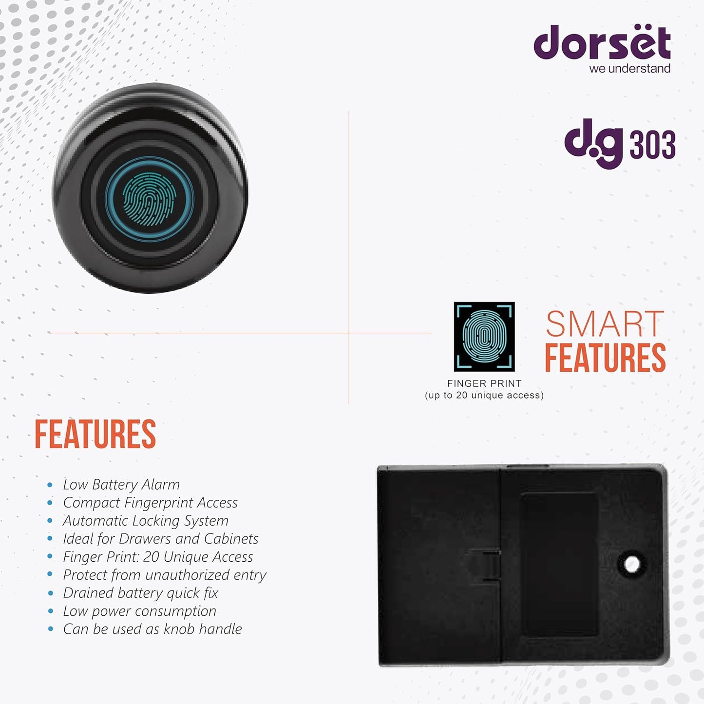 Dorset Digital Fingerprint Digital Drawer Lock code DG303 Black