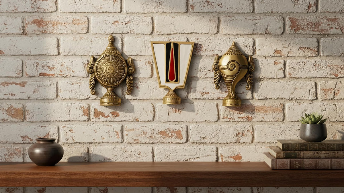 Brass Balaji 4" Shankh Chakra Tilak set HR