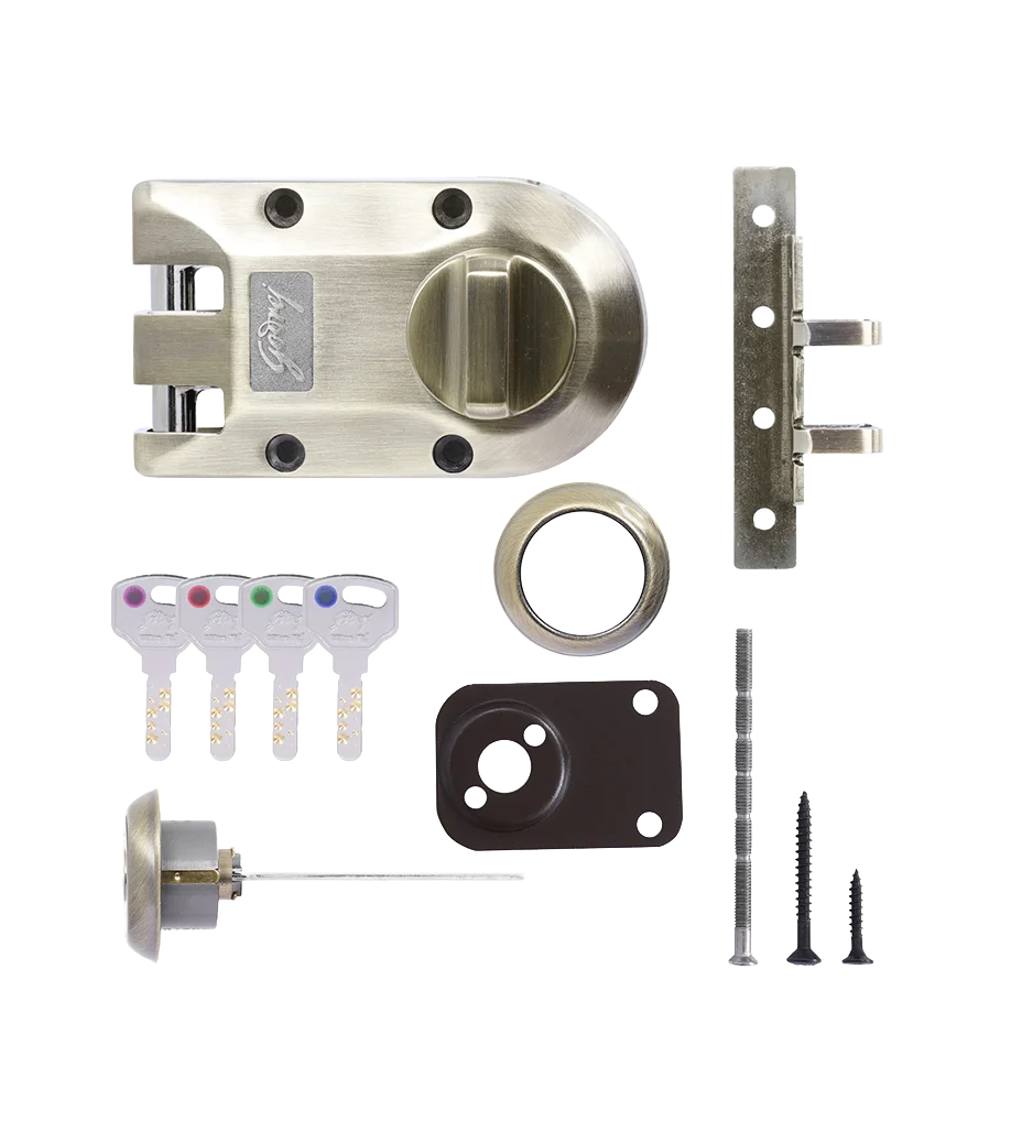Godrej Main Door Rim Lock Ultra XL+ Vertibolt 1CK Antique Brass Finish Code 6003