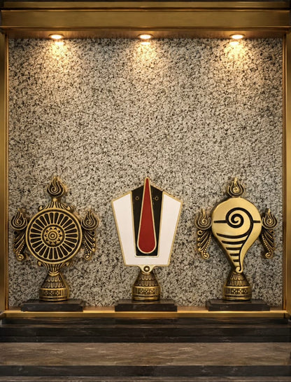 Brass Tirupati Tilak Chakra Shankha 3D Combo set 250mm Coffee Antique Finish PP