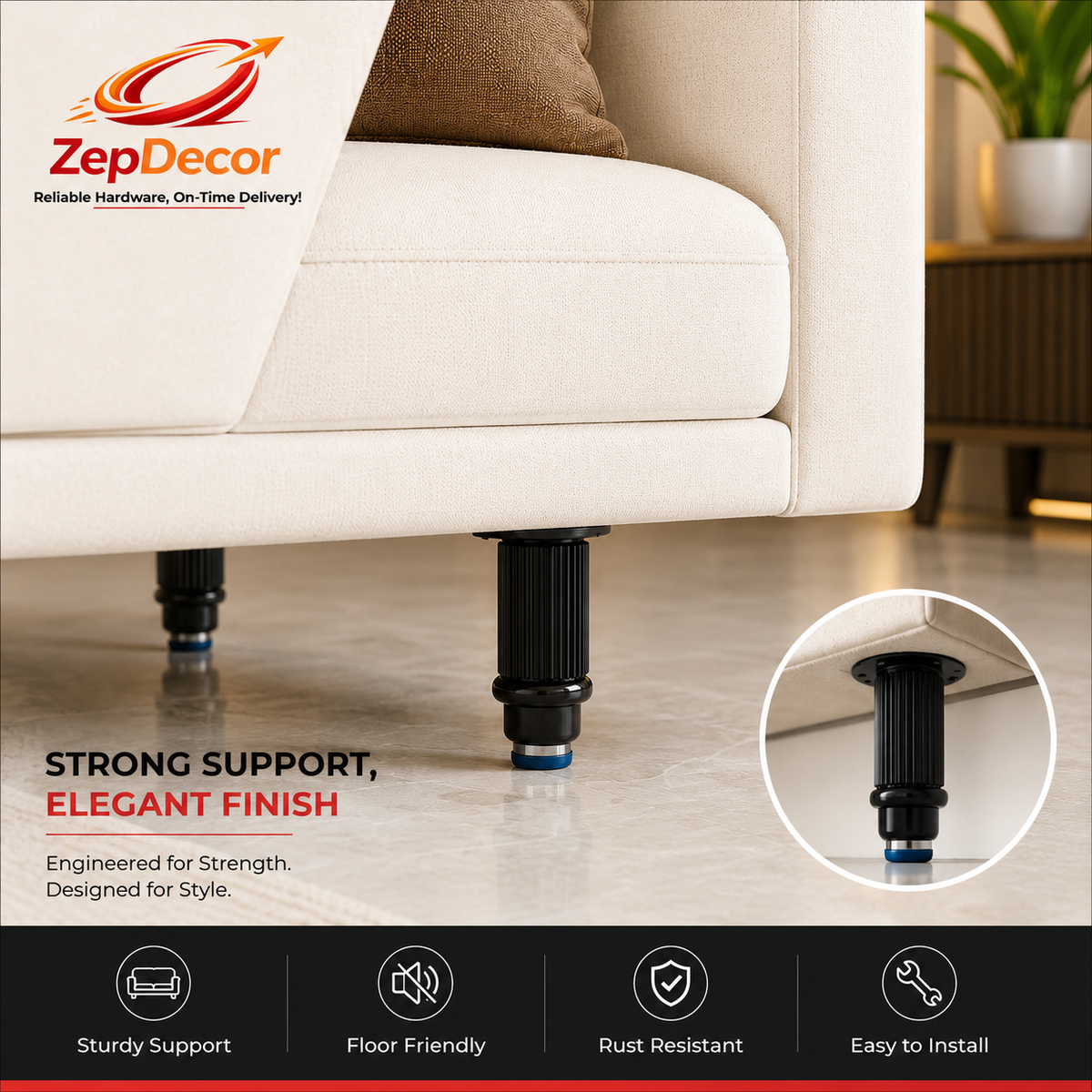 Sofa Leg 4" (Dia 50mm) 1580 DRT